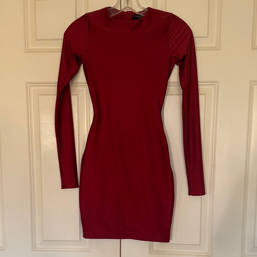 Naked Wardrobe Elegant Red Long Sleeve Dress